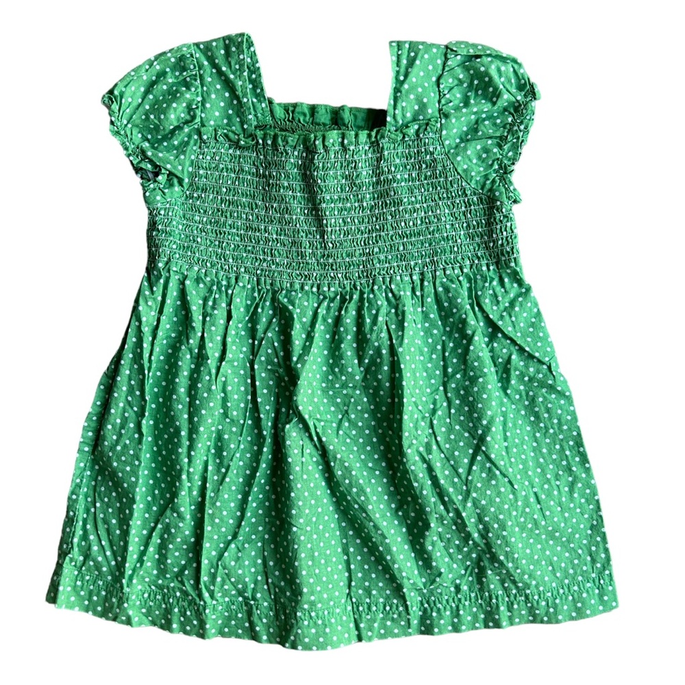 Gap Kids Girls 4 5 Green Puffed Short Sleeve Smocked Top Shirt Dots
